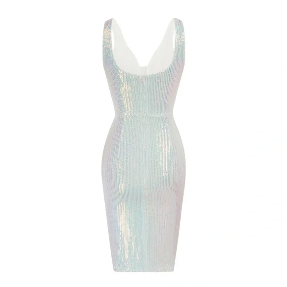 Grace Karin White Sequin Plunge Mini - Picture 2 of 8